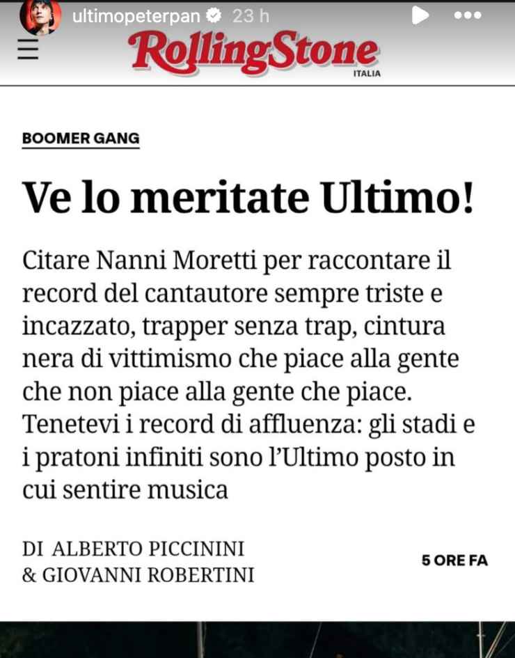 storia di instagram con l'articolo