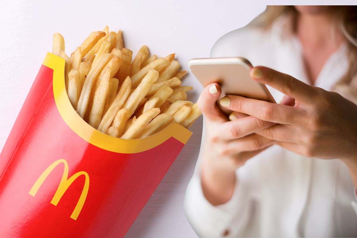 donna smartphone e patatine mcdonald's