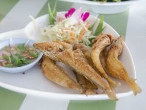piatto con pesce fritto e contorno