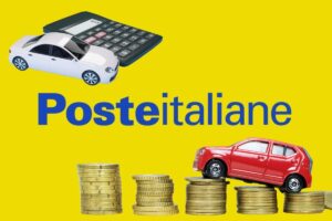 logo poste italiane con macchinine soldi e calcolatrice