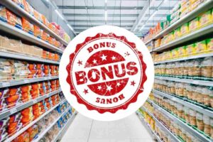 corsia supermercato e scritta bonus