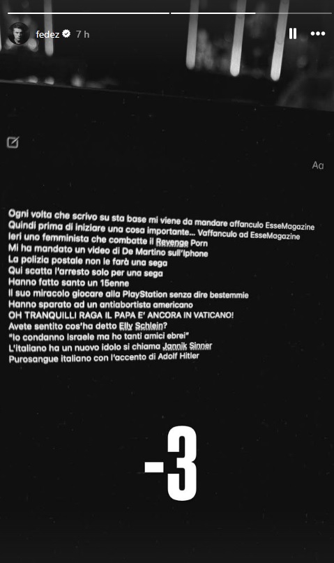 storia di Fedez in cui parla di sinner