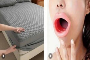 rifare il letto e donna con bocca aperto