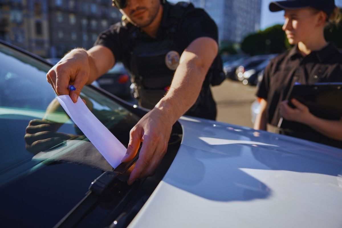 polizia mette multa sul vetro di un'auto