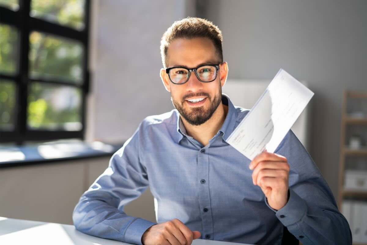 Ragazzo felice con documento in mano