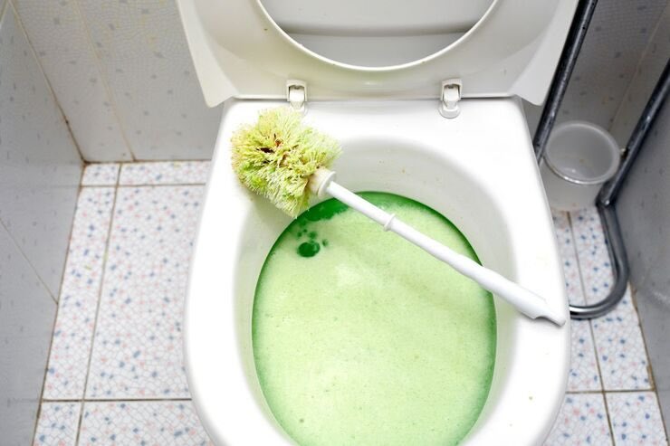 Tazza del WC verde, scopino verde 