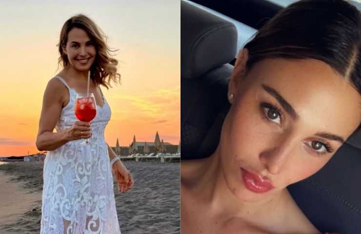 barbara d'urso con un cocktail e primo piano belen