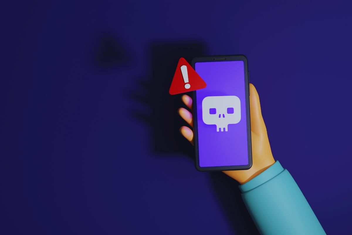 telefonino con teschio e sfondo viola